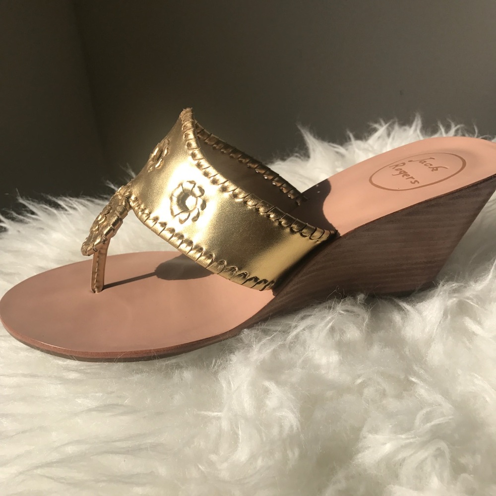 Jack Rogers Gold Hi Wedge Sandal Unworn NWT 10